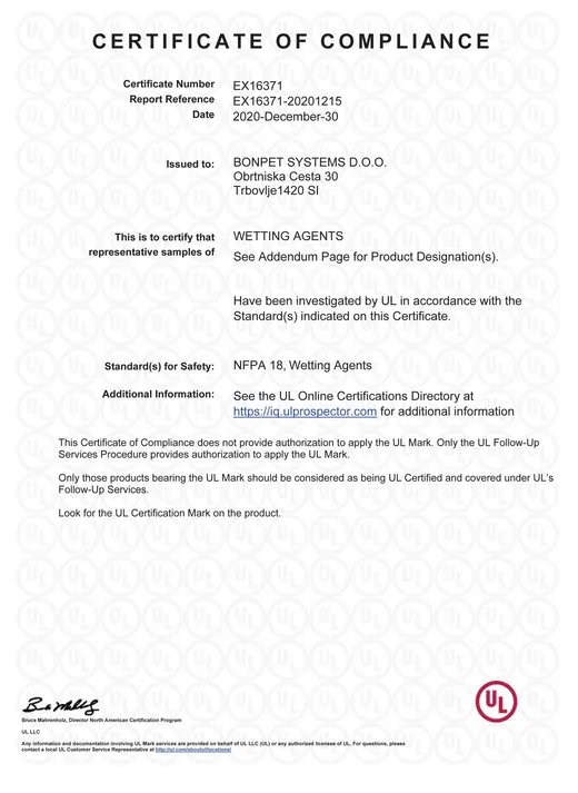 UL — Certificate of Compliance